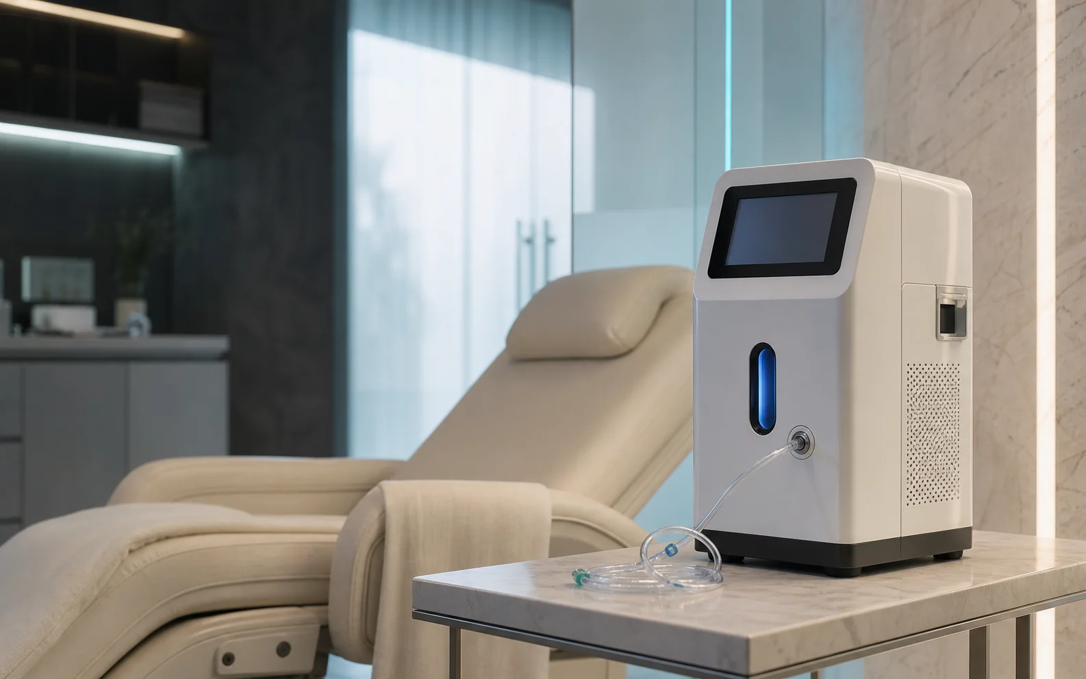 Profesjonalny inhalator wodoru w eleganckim gabinecie wellness